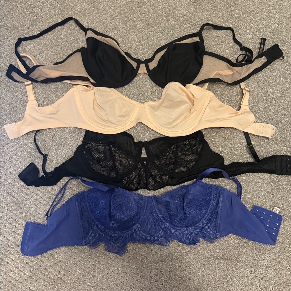 Women's Lace and Mesh Bra Set - Black, Beige, Blue